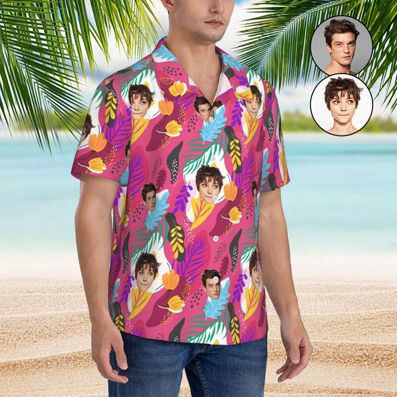 Customize Hawaiian Shirts with Couple Portrait Prints for Boyfriend