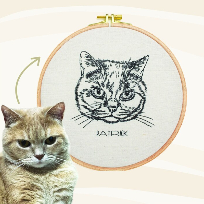 Cerceau de broderie personnalisé Dessin au trait d'animal de compagnie Décoration amusante Cadeau de Noël