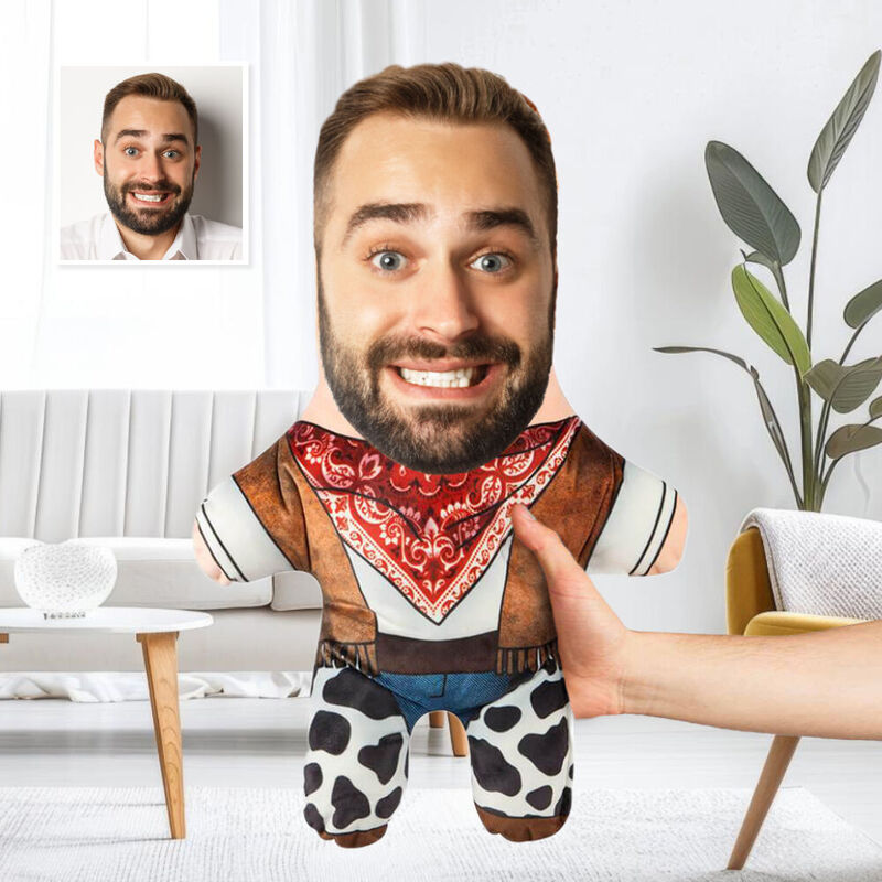 Oreiller visage personnalisé Idée Cowboy Coussin photo Cadeau pour lui