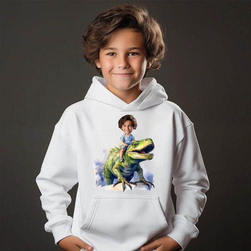 Personalized Kids Hoodie Custom Photo With Dinosaur Pattern Children's Gifts