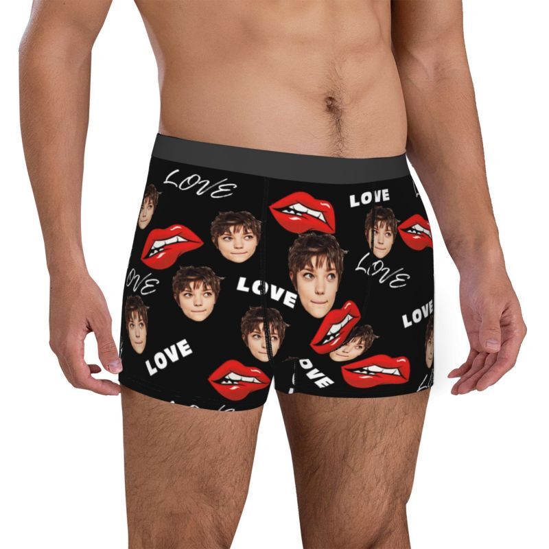 Boxer personnalisé avec photo pour homme avec motif bouche rouge, cadeau sympa pour petit ami