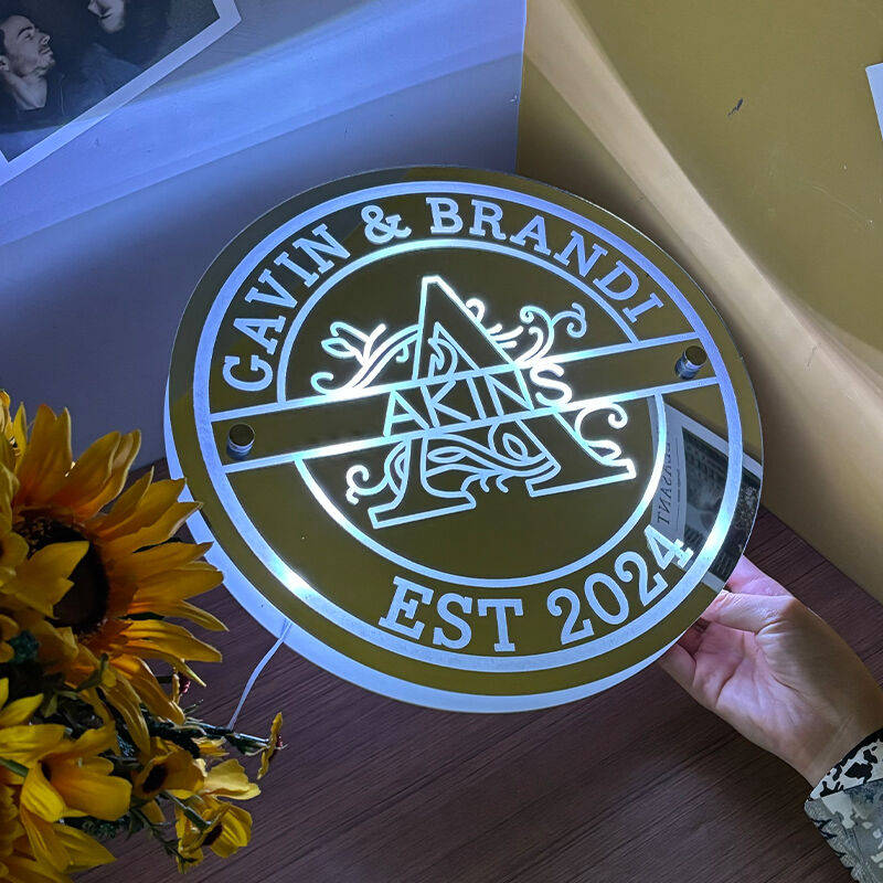 Personalized Round Mirror Lamp Customized Letters And Name Simple Home Decor