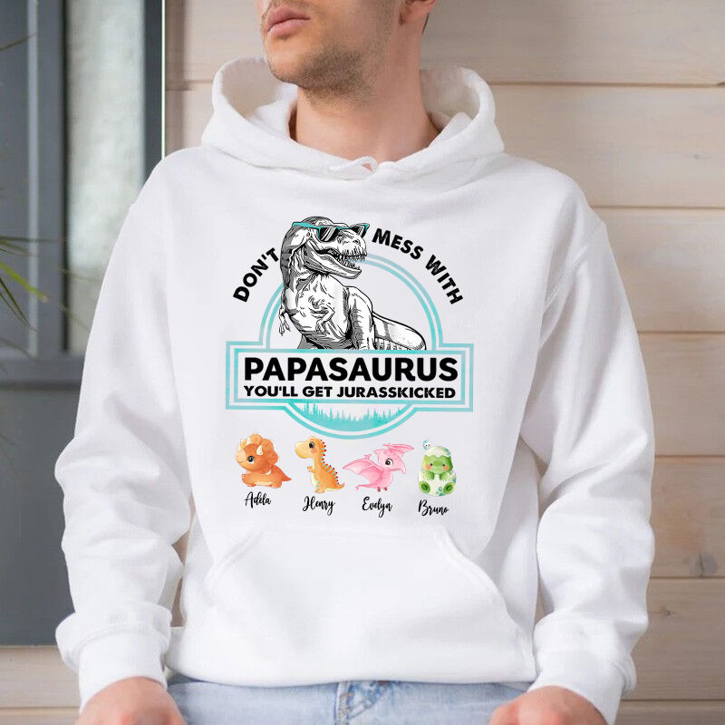 Personalized Hoodie Papasaurus Custom Baby Dinosaurs Pattern Design Perfect Father's Day Gift