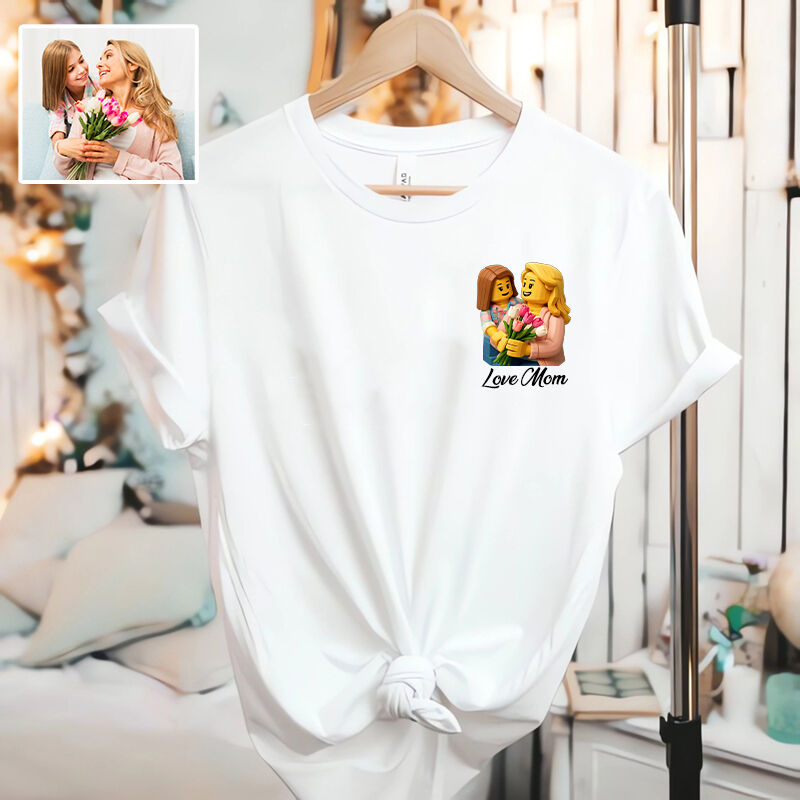 Personalized T-shirt Custom Mom and Kids Photo Building Block Style Design Cute Gift for Mommy