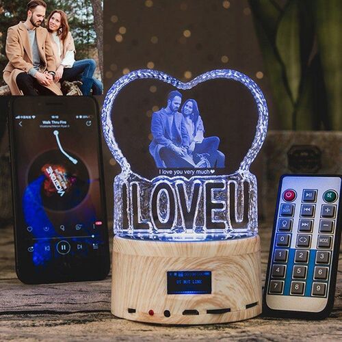 Altavoz bluetooth de lámpara de cristal con foto personalizada - I LOVE U