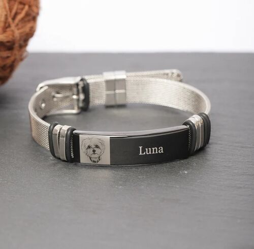 Personalized Stainless Steel Simple Men Bracelet Custom Photo and Name