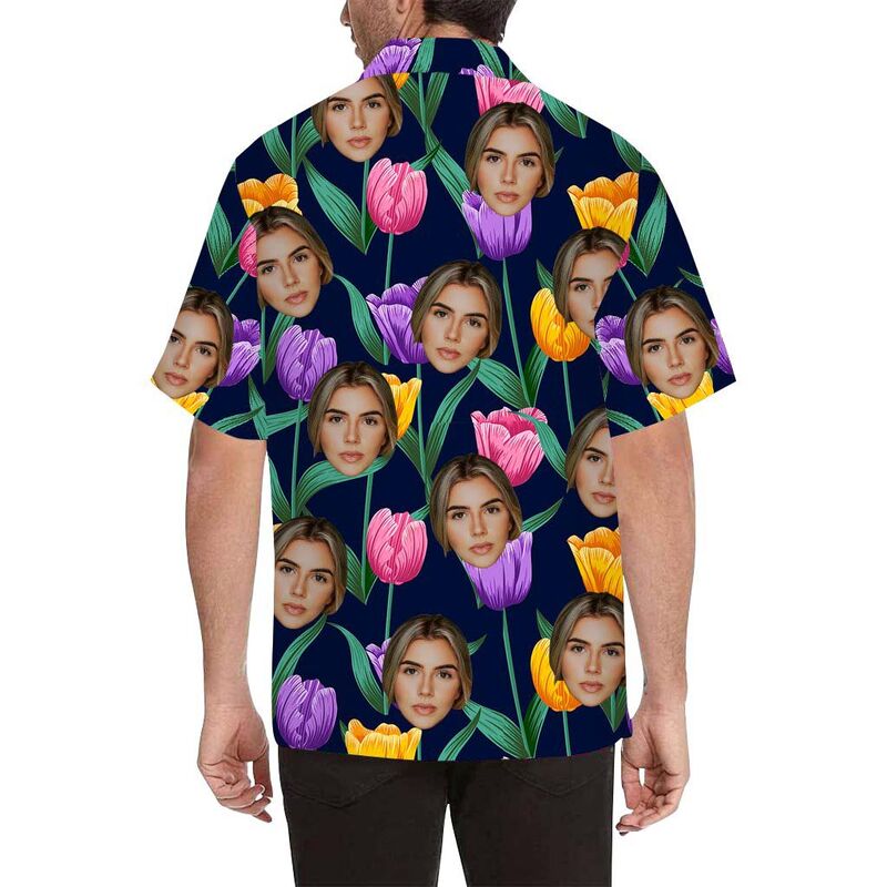 Chemise hawaïenne à impression intégrale pour hommes Tulipe visage personnalisée
