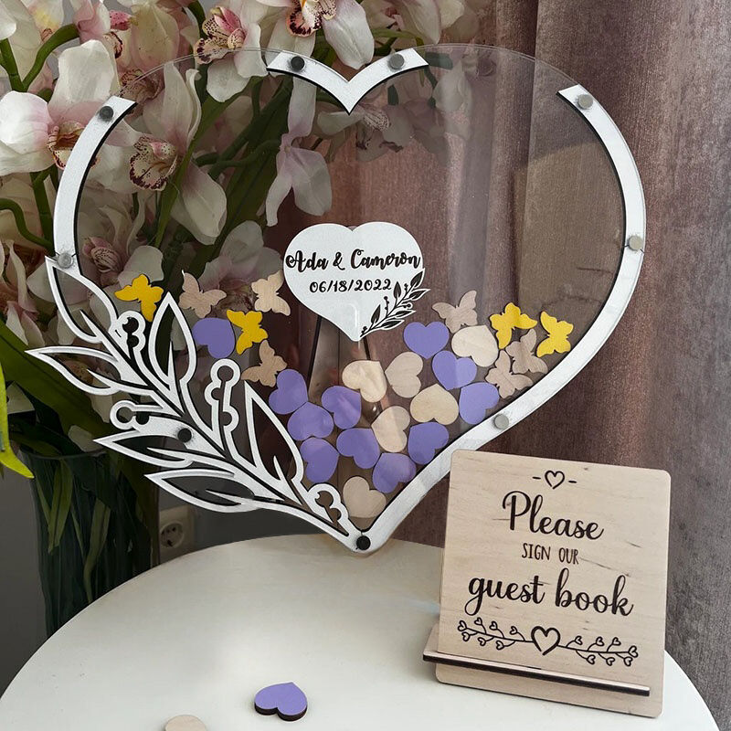 Personalized Flower Butterfly Wooden Acrylic Custom Name Guest Book