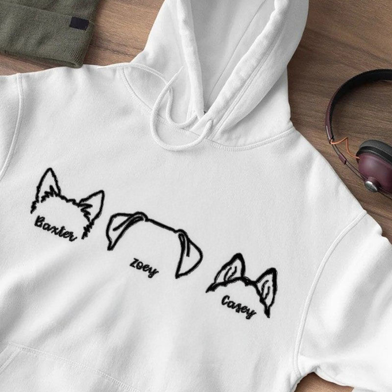 Personalized Hoodie Custom Embroidered Puppy Ear Outline Adorable Gift for Pet Lover
