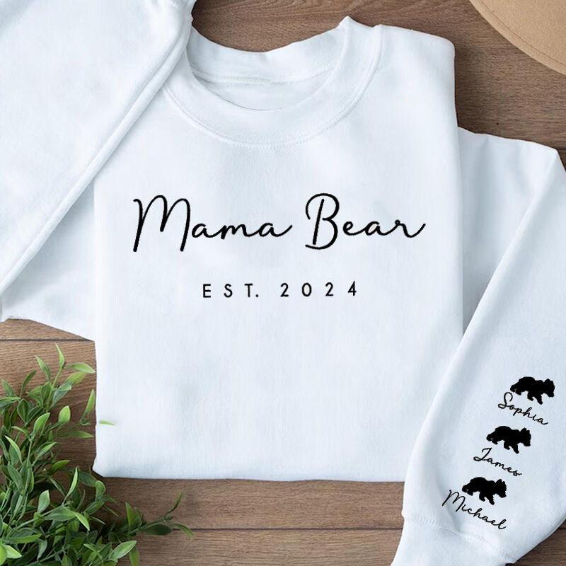 Personalized Sweatshirt Embroidered Mama Bear with Custom Baby Bear Names Warm Gift for Mother's Day