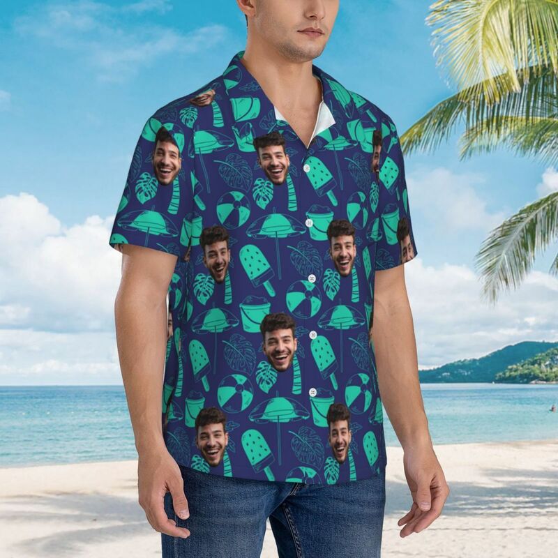 Camicia hawaiana personalizzata con elementi da spiaggia per uomo