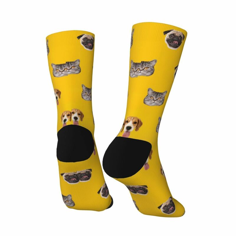 Personalized Face Socks with Multiple Pet Photos Funny Mid-Calf Socks for Pet Family Gifts