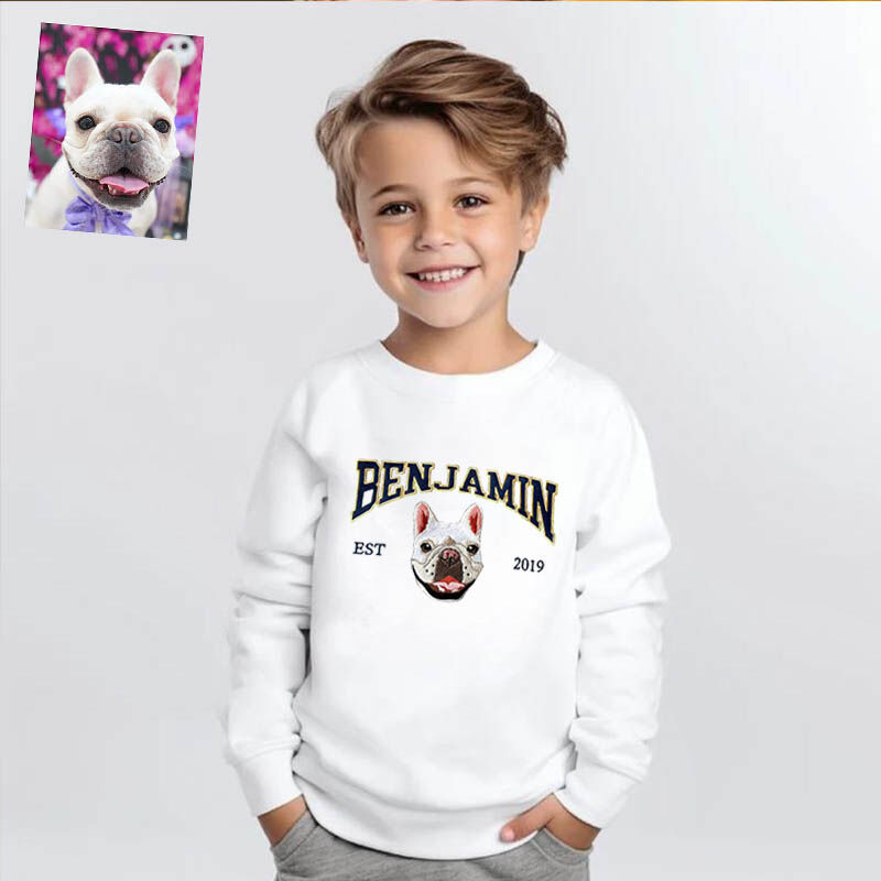 Personalized Kids Embroidered Sweatshirt Pet Head Custom Photo Name Design Attractive Gift for Children