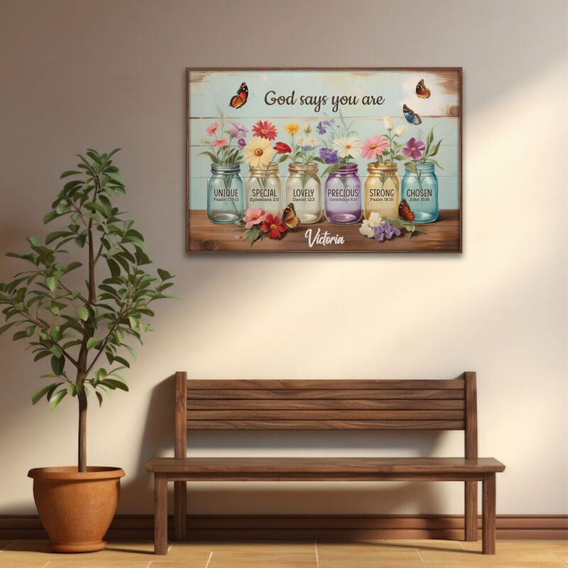 Personalized Name Canvas Wall Art with Colorful Butterflies And Flowers Pattern Best Gift for Her