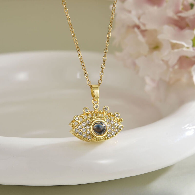 Personalized Evil Eye Projection Picture Necklace Gift for Wife