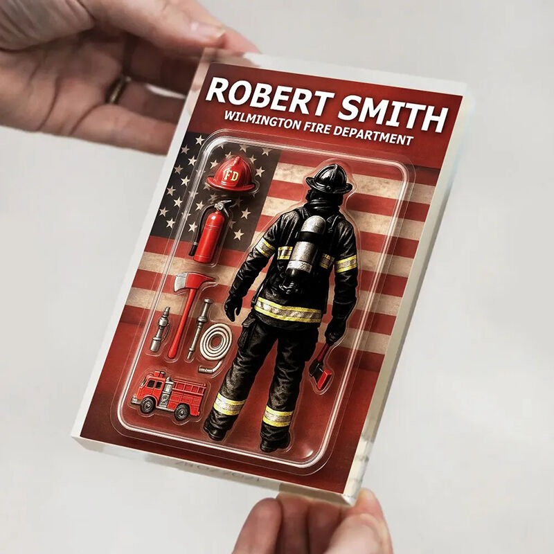 Personalized Name Acrylic Plaque with Firefighter Figure Pattern Best Gift for Your Love