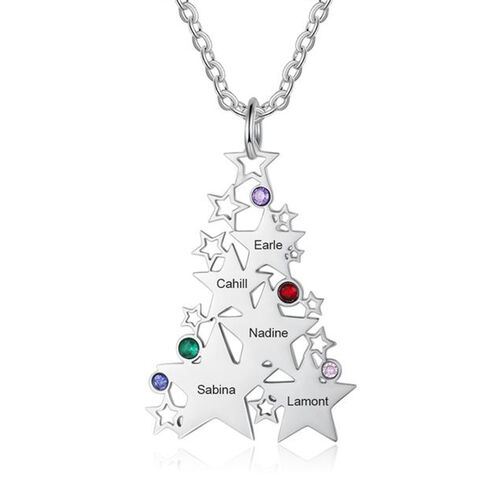 "Weihnachtsstern" Personalisierte Stammbaum-Halskette mit Geburtsstein