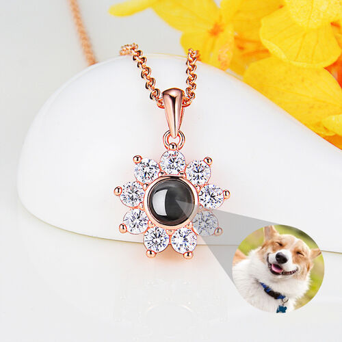 Sterling Silver Personalized Pet Photo Projection Necklace-Sun Flower