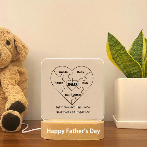 Personalisierte Acryl Plaque-Lampe mit benutzerdefinierten herzförmigen Namen Puzzles Geschenk für Papa