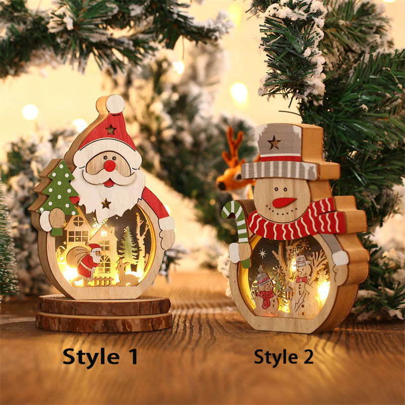 Santa Claus And Snowman 3D Wood Carving Decorative Light Creative Gift for Christmas