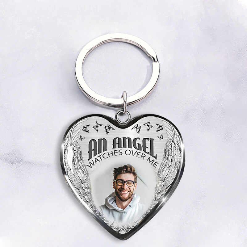 "An Angel Watches Over Me" Photo Keychain