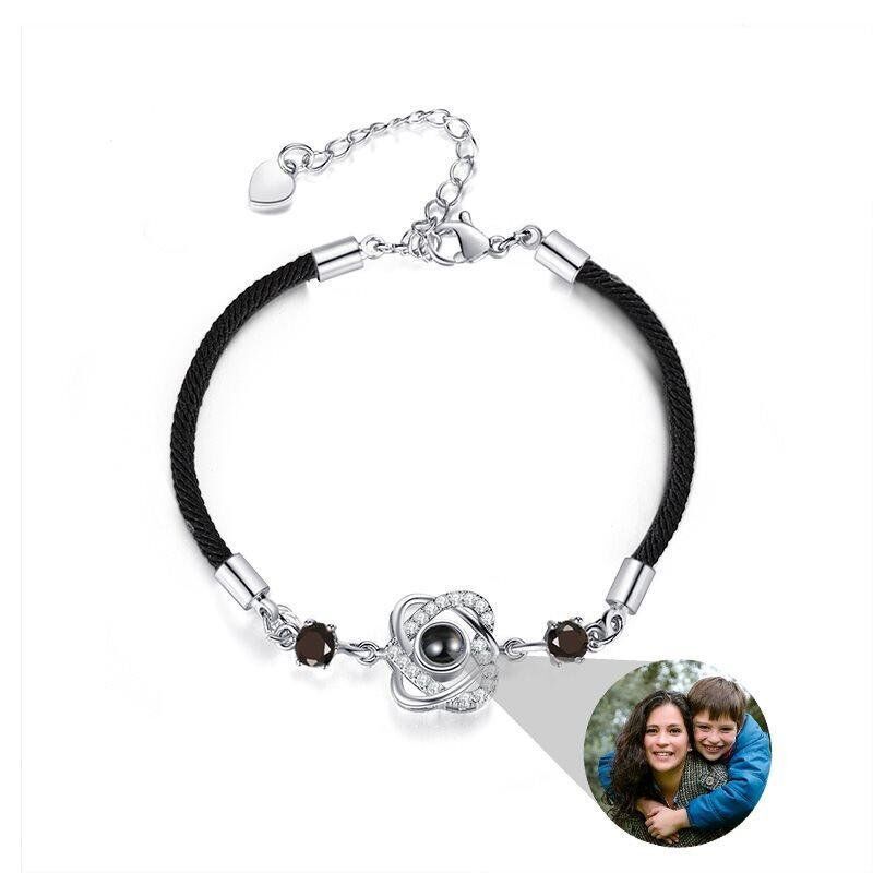 Personalized Photo Projection Bracelet Double Heart With Black Cord