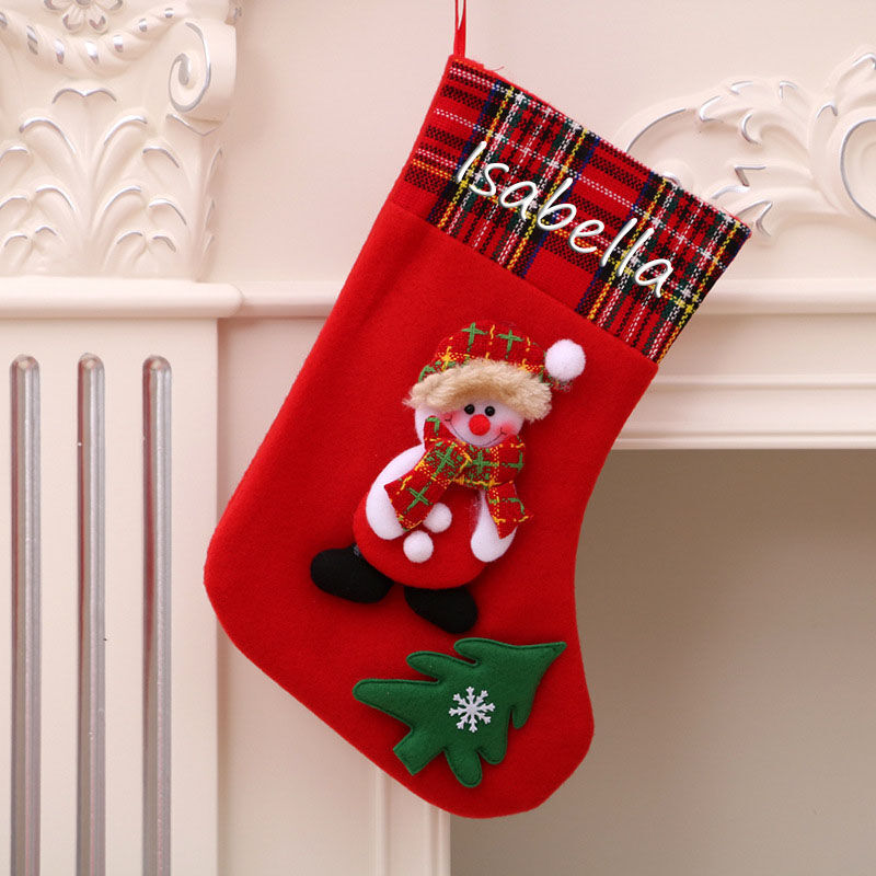 calcetines navideños personalizados con el nombre del muñeco de nieve rojo