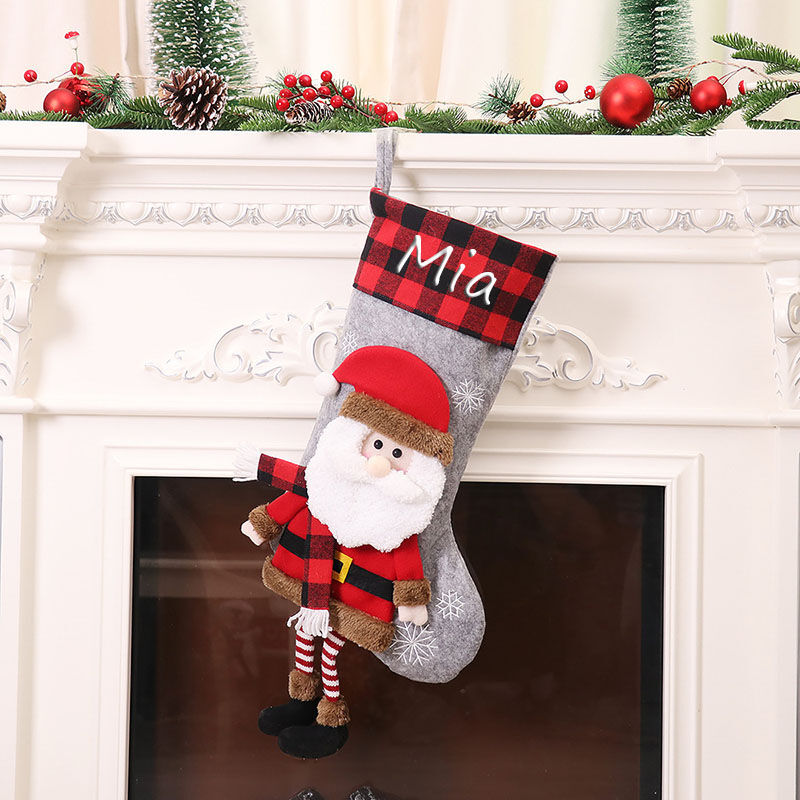 Calcetines navidad chimenea personalizado de Papá Noel de piernas largas de color gris