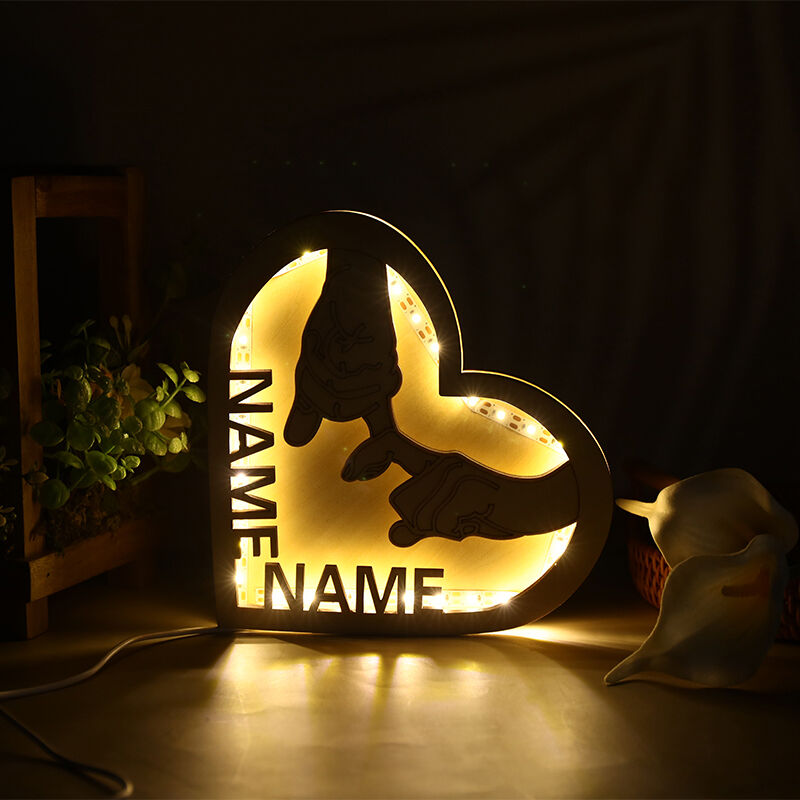 Lampe décorative à main en bois avec crochet en forme de coeur, personnalisée pour un couple