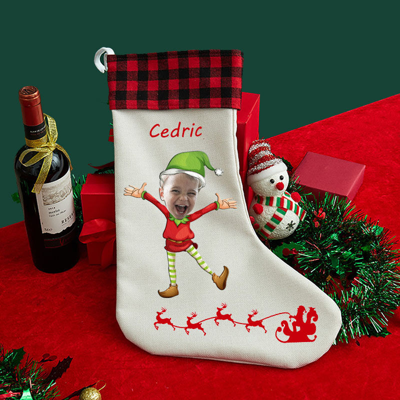Personalized Custom Face Christmas Stocking Cheerful Kids Cartoon Image Funny Christmas Gift