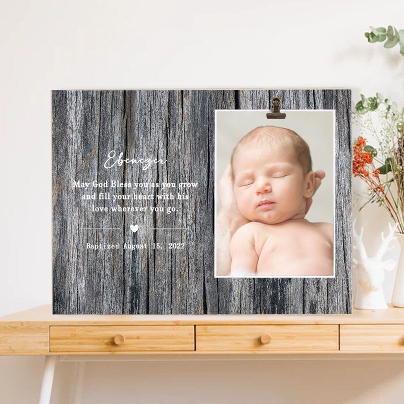 Custom Picture Frame Baptism Present for Newborn baby"Gold Bless You"