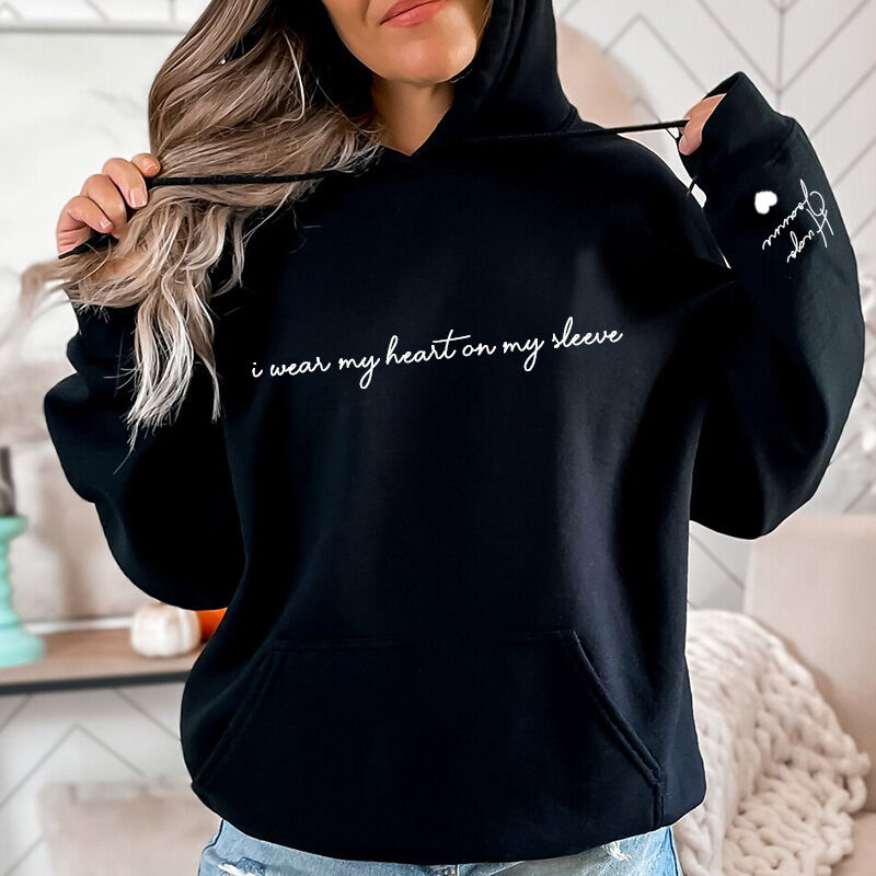 Personalized Hoodie "I Wear My Heart On My Sleeve" for Mother's Day