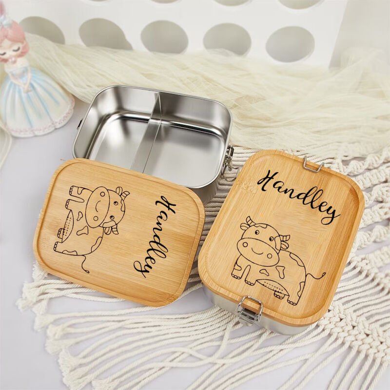 Personalized Lunch Box Custom Name With Stick Figure Cartoon Pattern