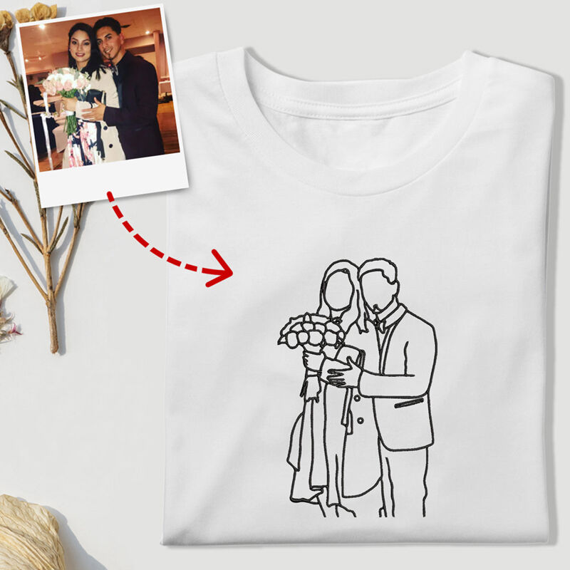 Sudadera personalizada bordada de foto de boda con diseño de contorno para pareja