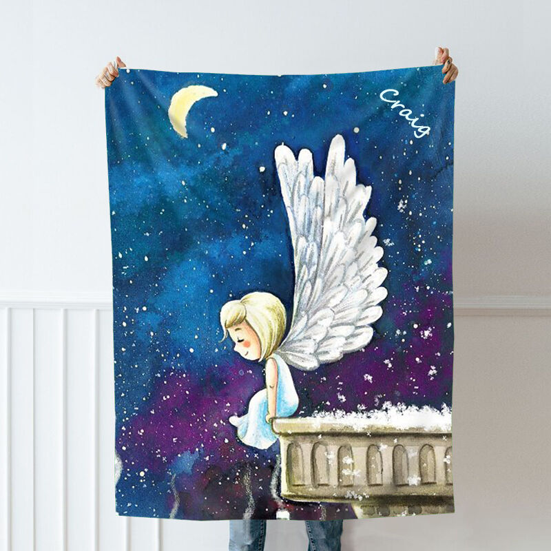 Personalized Name Blanket with Angel Starry Sky Moon Pattern Stylish Gift for Family