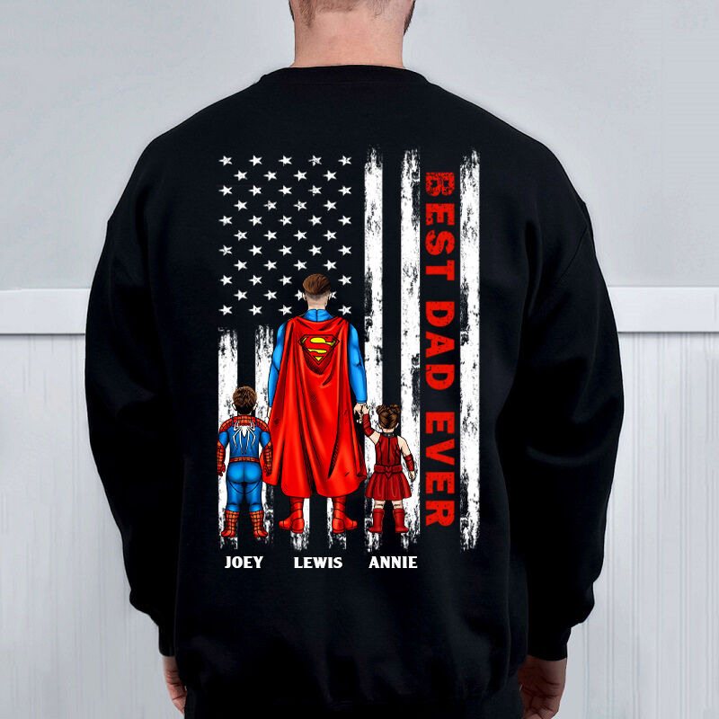 Felpa personalizzata Miglior papà di sempre con nome personalizzato dell'eroe opzionale Grande regalo per la festa del papà