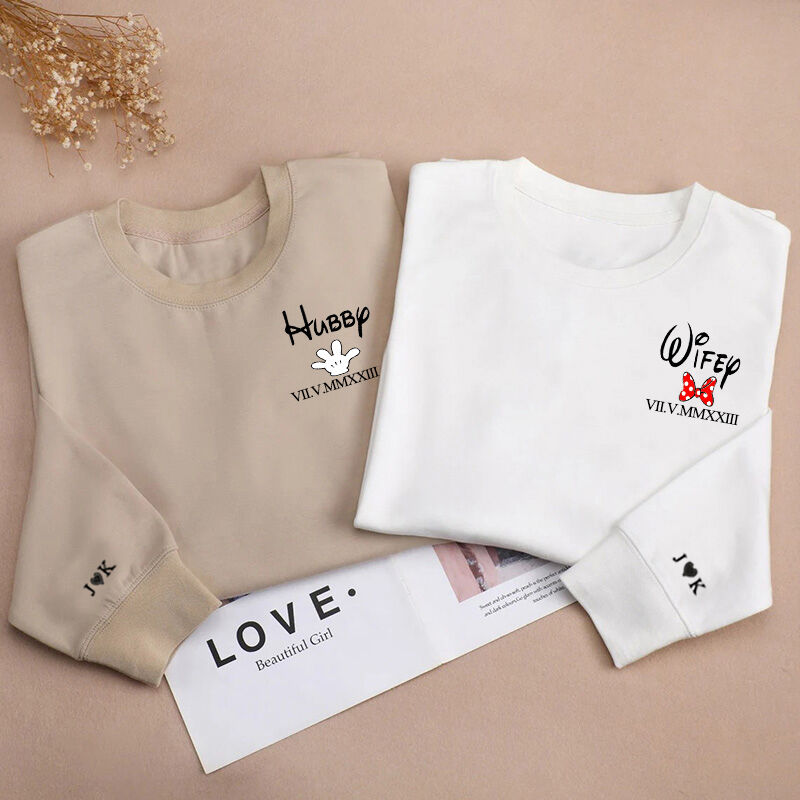 Personalisierte Sweatshirt Wifey und Hubby mit benutzerdefinierten römischen Ziffern Datum Einzigartiges Geschenk für Liebhaber