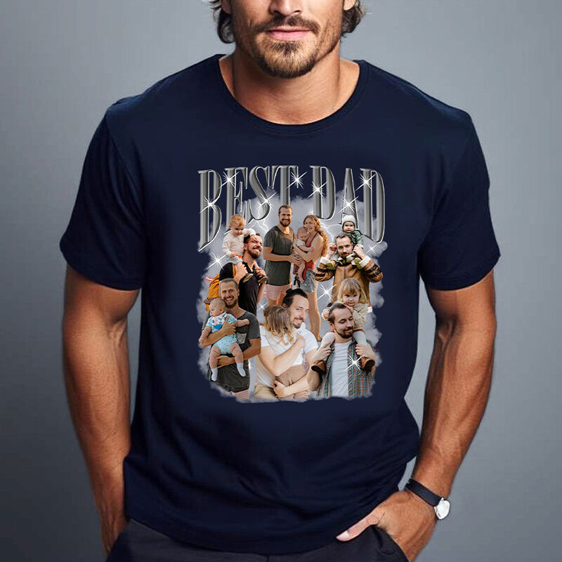 Personalized T-shirt Best Dad with Custom Photo Retro Style Design Perfect Gift for Father