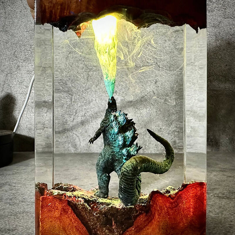 Dinosaur Resin Wood Lamp Funny Gift for Friend