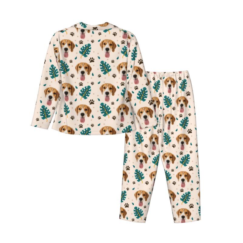 Gepersonaliseerde pyjama Custom Pet Photo Palm Frond Schoon Voorjaarsontwerp Geweldig cadeau voor dierenliefhebbers