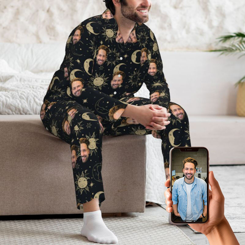 Personalized Pajamas Custom Photo Artistic Sun Moon Pattern Design Exquisite Gift for Him Family