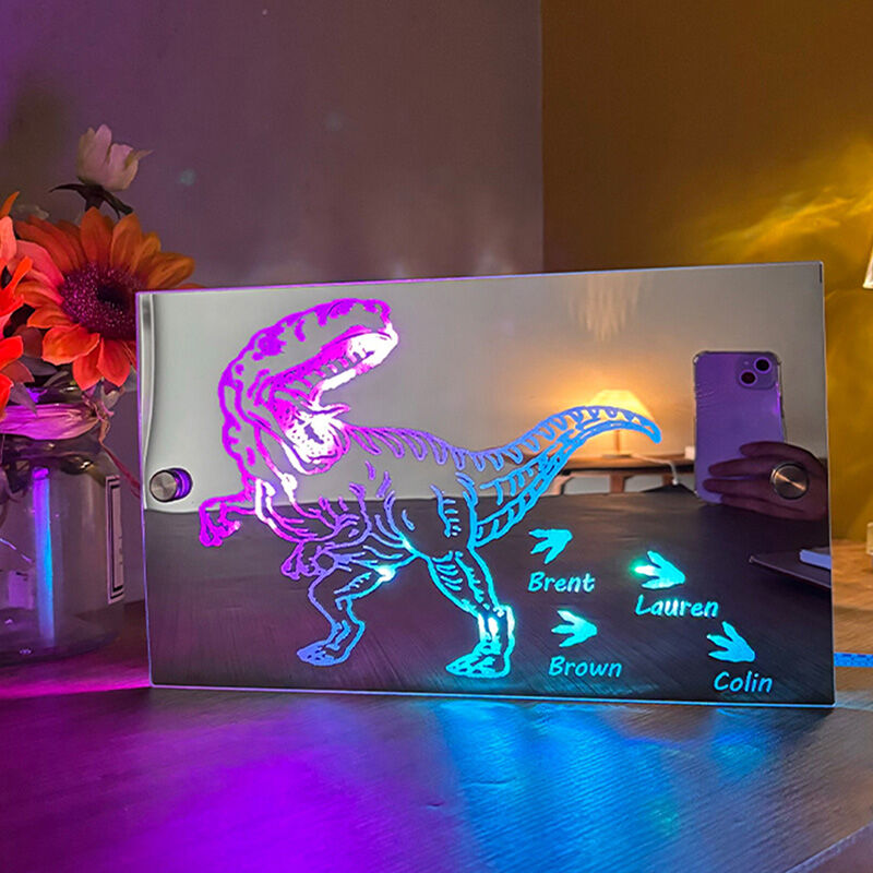 Personalized Dinosaur Mirror Lamp Cool Gift for Father's Day