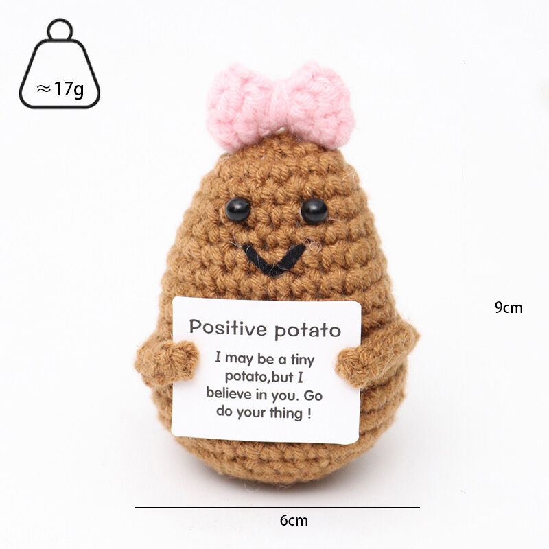 Handgehäkelte Kartoffel-Positiv-Puppe mit rosa Schleife Schönes Geschenk für Freunde