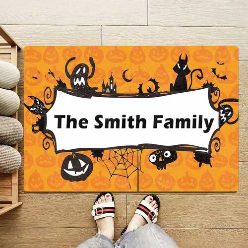 Custom Halloween  Floor Mat with Family Name