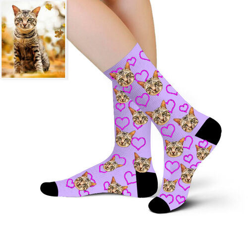 Custom Pet Face Picture Funny Socks Printed with Hollow Hearts