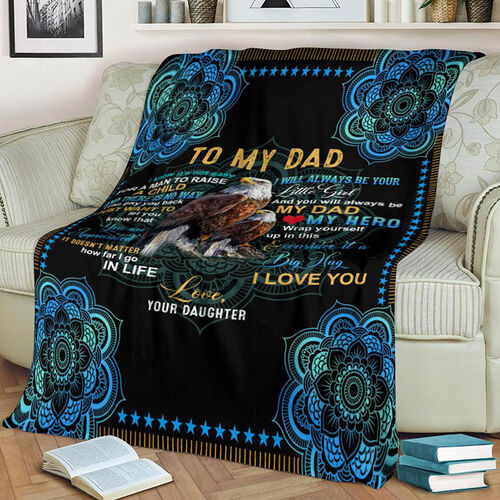 Personalized Flannel Letter Blanket Eagle Black Blanket Gift from Daughter for Dad