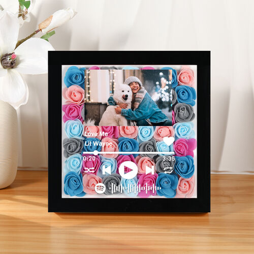 Boîte d'ombre en forme de fleur de rose personnalisée avec photo&Spotify Code Cadeau pour la petite amie