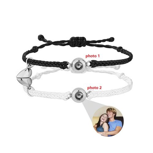 Personalized Black and White Rope Magnet Picture Projection Bracelet Women's and Men's Gift