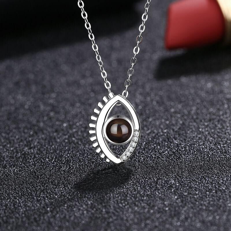 Sterling Silver Personalized Photo Projection Necklace-Evil Eye