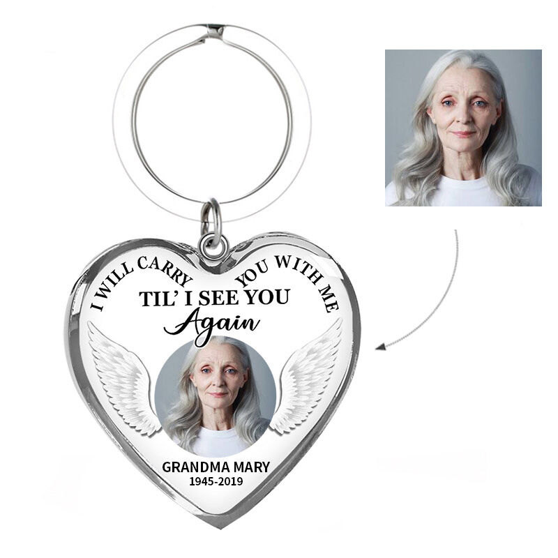 "I Will Carry You With Me" Luxury Heart Custom Photo Keychain